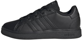 adidas Unisex Kids Grand Court Lifestyle Tennis Lace-Up Shoes, Carbon Black/Carbon Black/Grey SIX, 2 UK