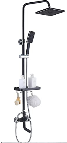 CAZARU Badezimmer-Thermostatmischer-Duschset Schwarz mit Ablage, multifunktionales modernes Bad-Duschmischer-Set Duschsystem für Badezimmer mit Duschstange-Kit-ohne Sprüher-B