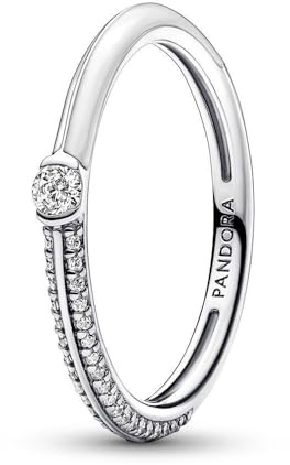 PANDORA ME Anillo de plata de ley con engaste pavé y blanco con esmalte blanco y circonitas cúbicas transparentes, talla 48