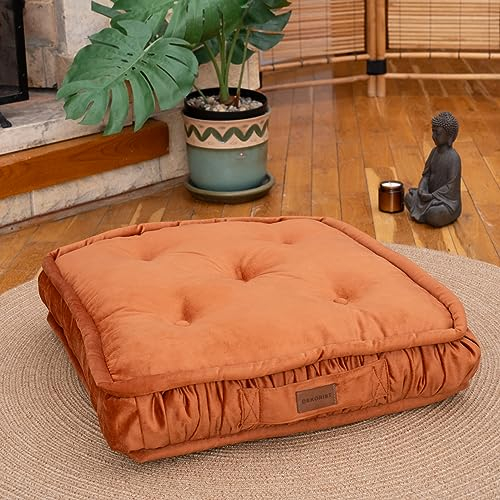 Dekorist Bodenkissen, Cozy Sitzkissen Boden, Dekorative Boden Kissen Rund, Weich Dicker Stuhlkissen, Meditationskissen, Yogakissen, Katzen- und Hundebett, 56x56x12 cm,Terrakotta