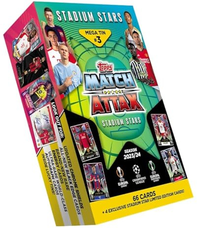 Topps Match Attax 23/24 - Mega Tin 3 - enthält 66 Match Attax Karten plus 4 exklusive Stadium Stars Limited Edition Karten