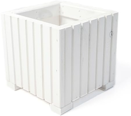 BOGATECO Jardinera de madera | Jardinera | Maceta 25 x 25 x 25 cm | Maceta de hierbas para el hogar jardín balcón terraza | Maceta con inserto de plástico | impregnada | Blanco