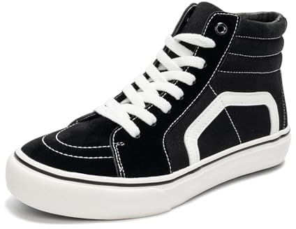 HEVA Zapatos de lona clásicos para mujer Zapatillas cómodas para hombre con cordones Entrenador Zapatos casuales, Alto Negro, 36 EU