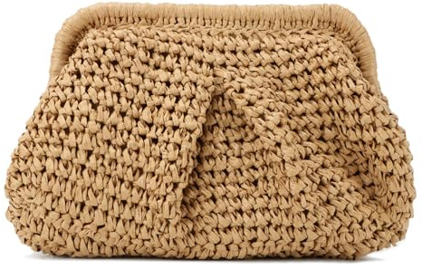 Emprier Straw Clutch Purses for Women Cloud Dumpling Pouch Straw Crossbody Shoulder Handbag Summer Beach Woven Bag