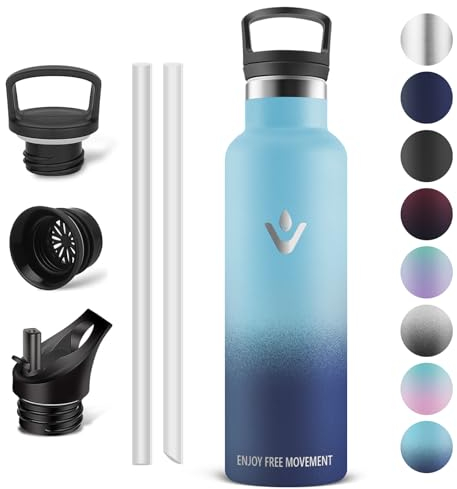 Vikaster edelstahl flasche, Thermosflasche 750ml, BPA-frei Trinkflasche, Thermosflasche mit Strohhalm, Trinkflaschee für Schule, Sport, Fahrrad, Camping, Fitness, Outdoor