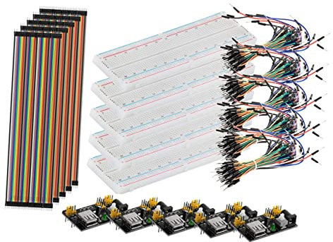 jojofuny 830-point 65 Power Supply Module Kit Breadboard with Jumper Wires and 40-pin 20cm Connector Leads, Compatible with 3.3v/5v, for School Projects