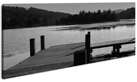 Splendido ponticello panoramico, 120 x 60 cm, effetto: bianco e nero, su tela, motivo già incorniciato su telaio in vero legno, stampa digitale di alta qualità con cornice
