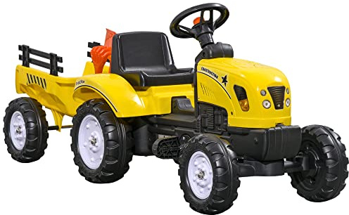 Aosom Kids Ride on Farm Tractor, Manual Pedal Ride on Car with Back Storage Trailer, Shovel & Rake, Horn for Age 3 Years Old, Yellow