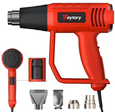 2000W Heissluftpistole,Heißluftgebläse 60℃-600℃ 1,5s schnelle Erwärmung,Heißluftfön mit 2 Temperatureinstellungen，mit 4 Düsen，Für Bastelarbeiten, Abbeizen, Schrumpffolien/Schrumpfschläuche