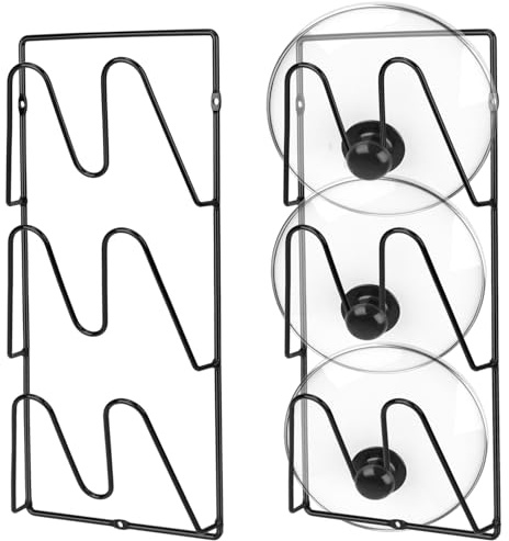 QWORK® 3-stöckiger topfdeckelhalter, topfdeckel-organizer, schwarzer, rostfreier halter für die aufbewahrung in der küche, klebe- und schraubmontage