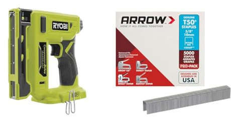 RYOBI ONE+ - Agrafeuse 18V avec Chargeur 90 Agrafes - Dos millimètre9,4, Longueur 6,35 à 14,3mm - T50 10mm Arrow A506Ip avec Crochet de Maintien - R18ST50-0