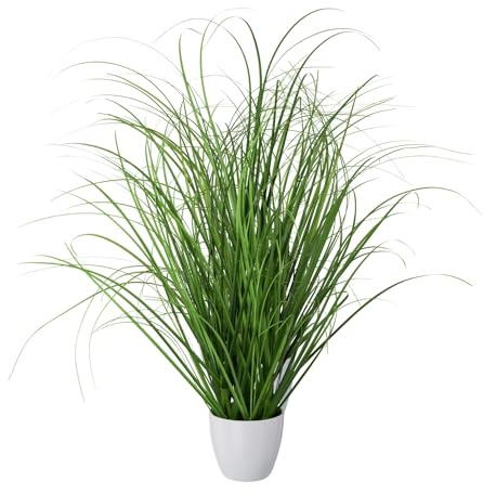 CREATIV green künstlicher Grasbusch 60cm im weißen Kunststofftopf I künstliches naturgetreues Dekogras im Topf I Ziergras für Innen I hochwertige & dekorative Dekopflanze I Deko Kunstpflanze im Topf