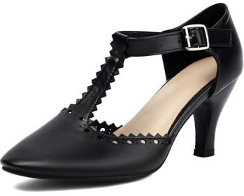 elerhythm dam Mary Jane Wingtip stängning rund tå vintage 1920-talet Gatsby klackar retro 1950-talet viktorianska pumps skor, svart, 41 EU