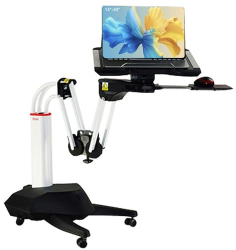NBGYS Soporte ergonómico para laptop para cama ajustable, neumático, soporte rodante, carrito de computadora sentado para pie, estación de trabajo para el hogar, oficina, medicina y escuela