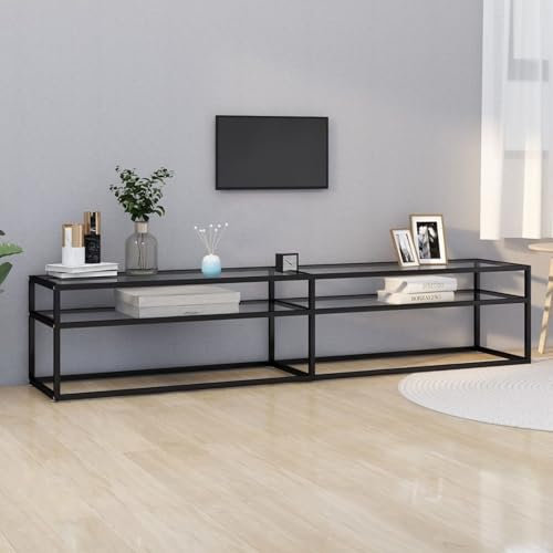 Homgoday Transparenter TV-Schrank 200 x 40 x 40,5 cm aus gehärtetem Glas, TV-Möbel, TV-Schrank für Wohnzimmer, niedriger Schrank für industrielle Wohnzimmer, TV-Ständer