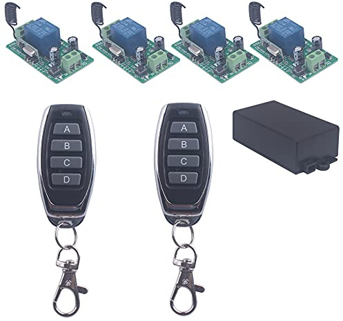 SUYUKUFU Interruptor de relé DC 12V 10A Interruptor de Mandos a distancia inalámbrico de 1 canal, RF 433MHz, teclado de puerta de garaje para abridor Universal ON OFF (4 Receptores con 2 Transmisores)
