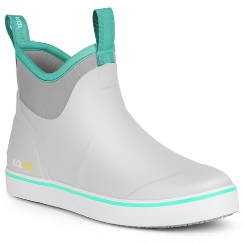 Kalkal Women's Deck Boots, Waterproof Ankle Rain Boots Fishing Boots with High Traction, Women's Rubber Boots For Gardening Fishing Boating Camping(Grey,Size9)