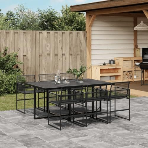 NQJIBUE Gartenmöbel-Set, 7-teilig, schwarz, Polyrattan, Gartenmöbel-Sets