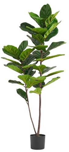 Leaf Design UK Artificial Plant Fiddle Fig Tree Plant Black Plastic Pot