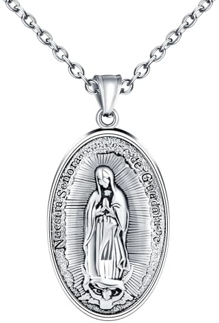 INFINIONLY Collier Vierge Marie en Acier Inoxydable pour Hommes Pendentif Médaillon Religieux Vintage Colliers Pâques Bijoux Fantaisie Adolescents Décoration