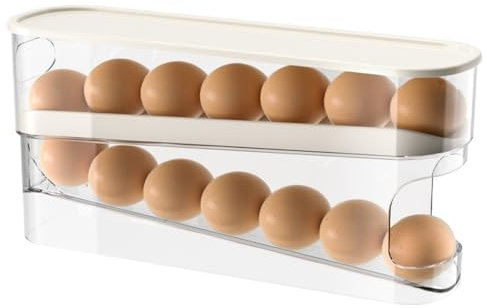 Portauova per frigorifero, Contenitore Per Uova Con Design A Rotolante Automatica, Porta Uova Da Trasporto Con Doppio Strato Trasparente