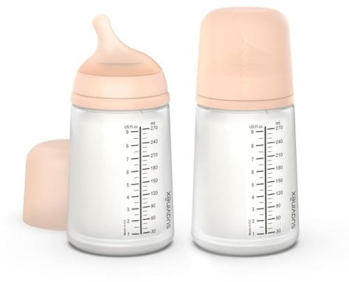 Suavinex, Confezione 2 Biberon Anticolica Zero Zero 270 ml e Tettarella Flusso Medio (M) in Silicone, +3 Mesi, Latte Materno, in Formula e Liquidi a Media Densità, Compatibile con Allattamento, Fair