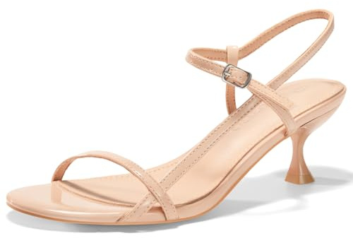 Coutgo Womens Strappy Heeled Sandals Kitten Low Heel Open Toe Ankle Strap Party Wedding Dress Shoes, Nude Pink, Size 8
