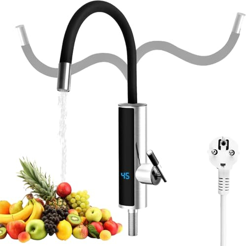 Agrdeed Robinet électrique Avec Chauffe-Eau Instantané 3000 W, Robinet Chauffant Instantané Rotatif à 360° Pour Cuisine, Avec Affichage De La Temperature LED Pour Cuisine, Jardin, Caravane