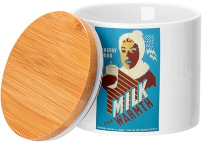 Fabulous Barattolo in ceramica con coperchio in bambù - Vintage Milk Energy Food Health Latte - 473 ml (16 once) - Barattolo