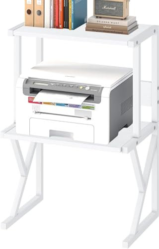 3-Ebene Druckerständer, 3 Tier Druckertisch, Druckerregal, Druckerhalter Industrie-Design, Mehrzweck Schreibtisch Organizer, Drucker Stand für Büro, Zuhause, Schule, Fax, Kopierer, Scanner (Weiß)