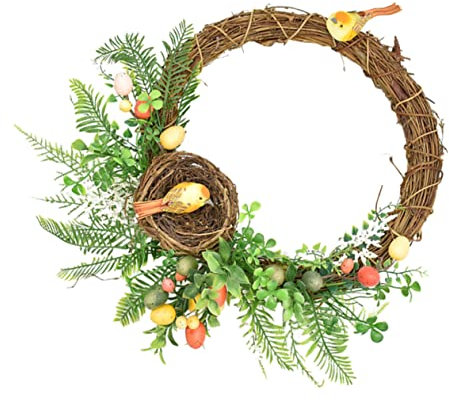 Ciieeo Osterkranz Ostern Hängender Kranz Fetzige Partydekoration Heimdekorationen Rankenring Aus Rattan Raumdekoration Osterkränze Für Die Haustür Hängender Frühlingskranz Nest Hölzern