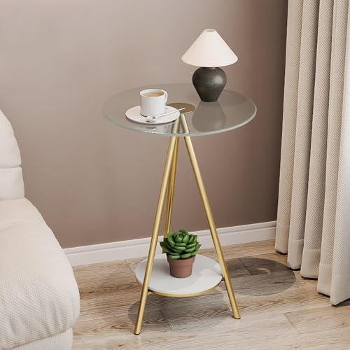 Elegant modernt soffbordsset med små runda glasbord för vardagsrum och sovrum