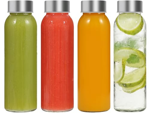 LIMILI Glass Bottles with Lids, Water Bottles with Stainless Steel Lids, Leak Proof Reusable for Hot Cold Drinks Work Gym Home (4pcs 250ML)