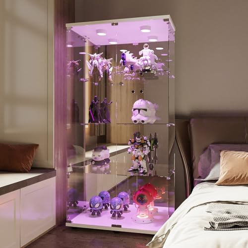 CDQL glasvitrinskåp i vitt med LED, 163,9 x 36,49 x 80,49 cm, vinskåp av härdat glas, vitrinskåp är lämpliga för vardagsrum, kontor, samlingar