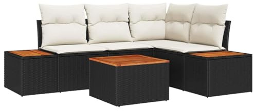 vidaXL 5-delat trädgårdsoff set med kuddar Svart Polyrotting Utomhus Modulär Sittgrupp För Balkong Och Patio Lounge Möbler