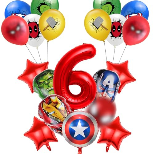 IRONIUM 20 Stück Supeheldn Luftballons Geburtstag Set 6 Jahre Junge, Avnges Geburtstagsdeko Folienballon, Geburtstag Party Deko Ballons Set für Kinder (6)