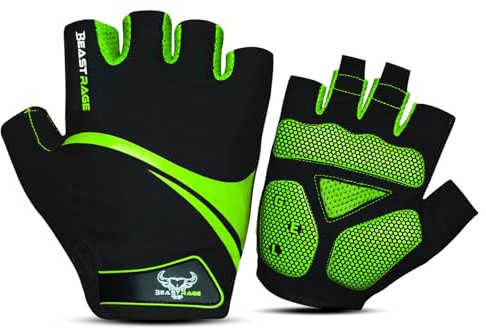 BEAST RAGE Guanti da ciclismo a mezze dita, per uomini e donne, traspiranti, senza dita, con palmo antiscivolo, assorbimento degli urti, imbottitura in gel, per ciclismo su strada, MTB, mountain bike