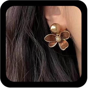Xmsrn Vintage Perlen Ohrringe Braun Öl Tropfen Blume Ohrstecker Boho Perle Tropfen Ohrringe Braun Blume Perle Ohrstecker Schmuck Für Frauen