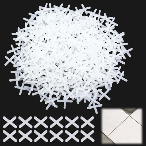 Tile Spacers 2mm, 500PCS Tile Leveling System 2mm Tile Spacers Tile Levelling Clips Plastic Cross Tile Gasket Slab Spacers for Tile Fixing Mat Road Mat Garden Slab Tile Leveling, Clear