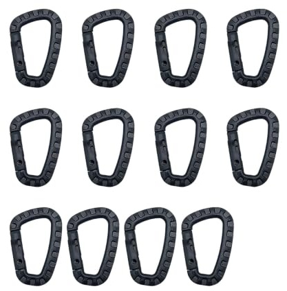 12 Stück Karabiner Plastik Schwarz, D-Form Karabiner aus Kunststoff, Leichte und Langlebige Karabinerhaken für Outdoor-Aktivitäten wie Camping, Wandern und Reisen, Tragfähigkeit bis 10kg