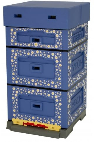LYSON Bienenbeute Styropor Dadantbeute Dadant Blatt Beute OPTIMA Bienenstock-Set (DUNKELBLAU mit Aufdruck GÄNSEBLÜMCHEN) für die Selbstmontage (Passende Rahmen:47×43,5x30cm;47×43,5x15,9cm)