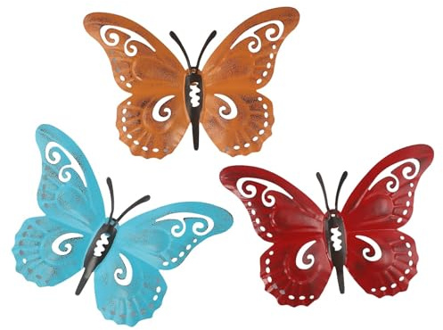 MoSundi 3 adhesivos de pared de mariposa de hierro, 3D huecos, decoración del hogar, 24 x 19 cm, resistente al óxido, para uso en interiores y exteriores