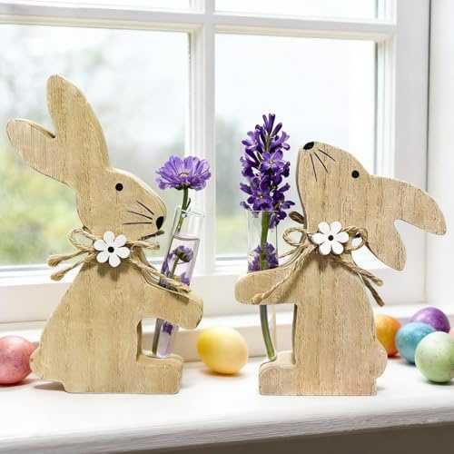 2 Stück Deko Osterhasen Figuren, ZoneYan Frühlings Osterhasen Deko, mit Reagenzgläser, Ostern Hase Osterfiguren, Osterdeko Hase, Dekoration Osternhase Aufsteller, Osterdekoration für Tisch