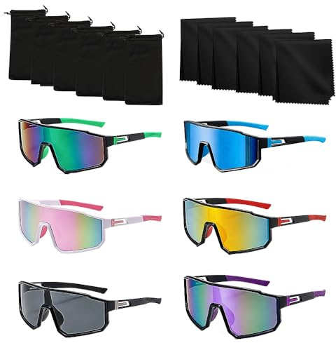SKIKHN Lunette de Cyclisme Polarisées, 6 Pièces Lunettes de Cyclisme, UV400 Protection, Lunettes de Sport pour Homme et Femme pour Cyclisme, Moto, Course, Ski, Baseball