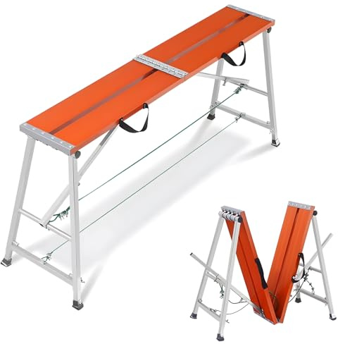 DUANHOZ Escalera de andamio de Acero Plegable Ajustable con Panel de Aluminio de 180 cm de Longitud, Plataforma de Trabajo portátil para Lavado de vehículos y Limpieza de Ventana