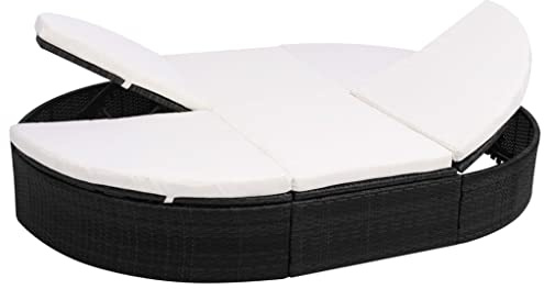 Molumvel Sonneninsel Poly Rattan Gartenliege 2 Personen, Gartensofa mit 6 Kissen, verstellbare Rückenlehnen, wetterfeste Loungeinsel für Terrasse, 200x140x28 cm, Schwarz