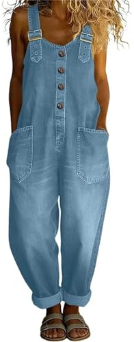 Dungarees for Women UK 2026 Denim Sleeveless Wide Leg Overalls Summer Casual Bib Playsuits Baggy Holiday Dungarees Solid Plus Size Adjustable Straps Jumpsuits Ladies Work Overalls with Pockets
