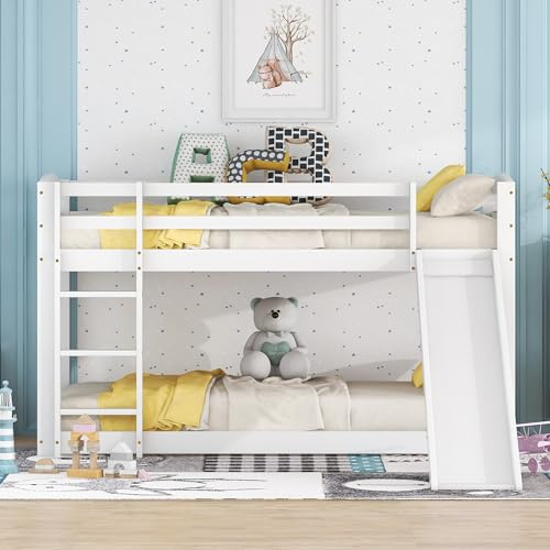 Piaenon Etagenbett Kinderhochbett 90x200 cm weiß, mit Rutsche, Leiter & Rausfallschutz, Massivholzrahmen – einfache Montage, ideal für Kinder & Jugendliche