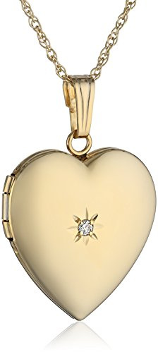 Amazon Essentials 14k Yellow Gold Heart Locket Necklace with 0.02 cttw Diamond-Accent, 18