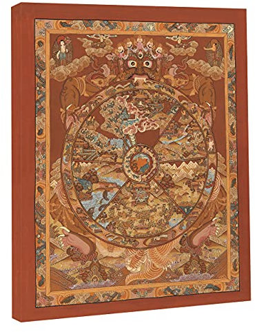 Thangka Leinwandbild Buddha Lebensrad Reproduktion religiöses Wandbild 40x50 cm